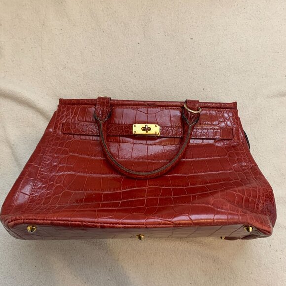 Designer Large Slate Red Crocodile Satchel Bag Made in Italy - Picture 2 of 16